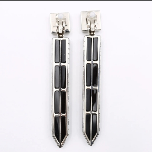*SOLD* Perfect Luxury Gift of Love Black & Silver Saint Laurent Clip-On Earrings - Picture 5 of 11